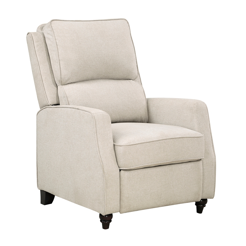 Pemberly Row Contemporary Fabric Push Back Recliner in Beige
