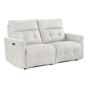 Pemberly Row Fabric Power Double Reclining Loveseat in White