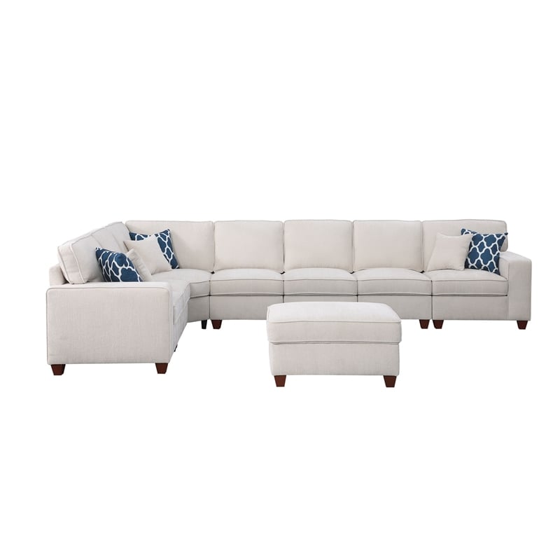 Pemberly Row Contemporary 8-Piece Upholstered Modern Sectional in Beige