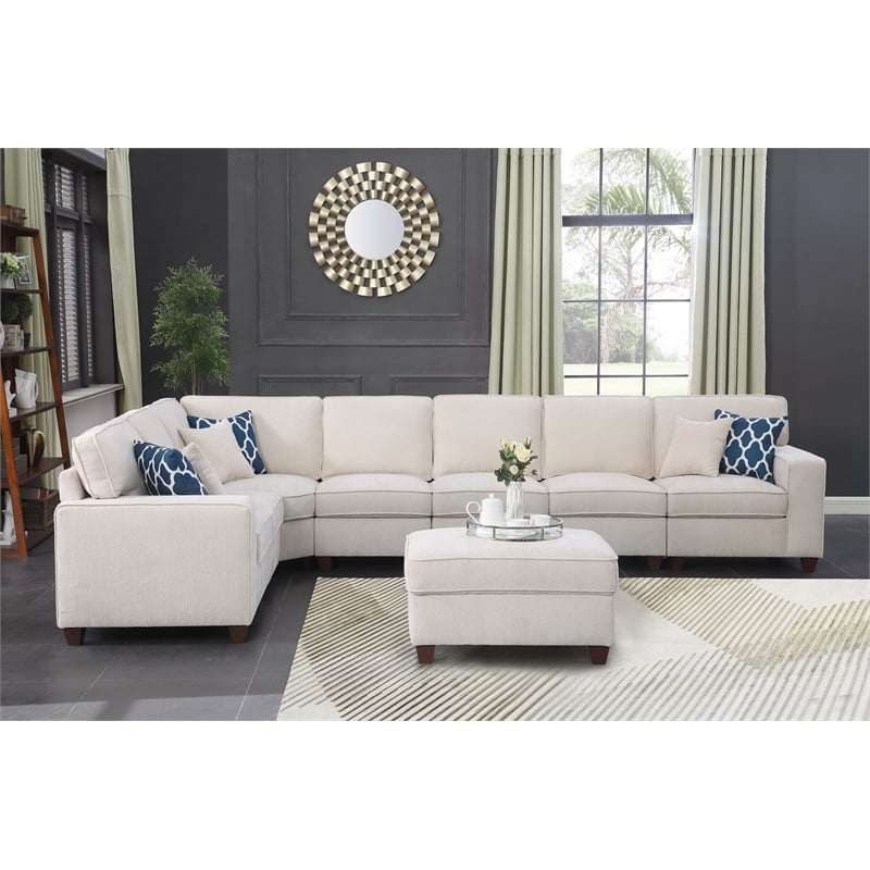Pemberly Row Contemporary 8-Piece Upholstered Modern Sectional in Beige