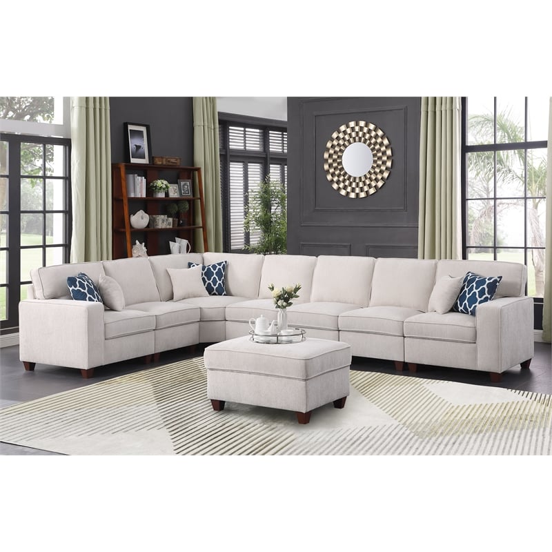 Pemberly Row Contemporary 8-Piece Upholstered Modern Sectional in Beige
