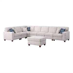 Pemberly Row Contemporary 8-Piece Upholstered Modern Sectional in Beige