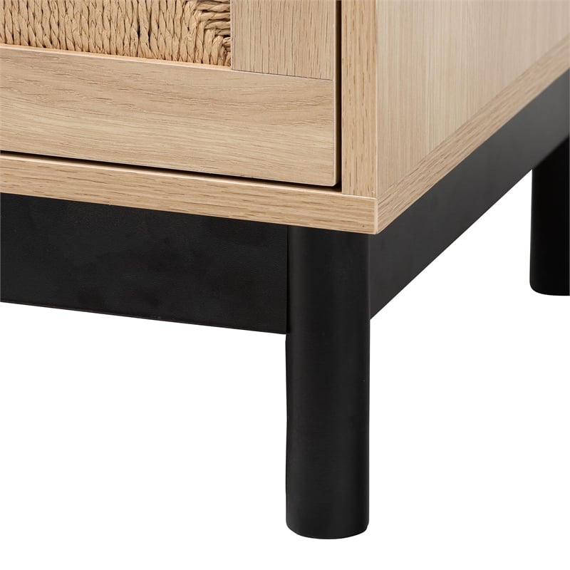Pemberly Row 2-Drawer Mid-Century Wood End Table in Light Brown/Black
