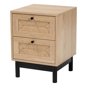 Pemberly Row 2-Drawer Mid-Century Wood End Table in Light Brown/Black