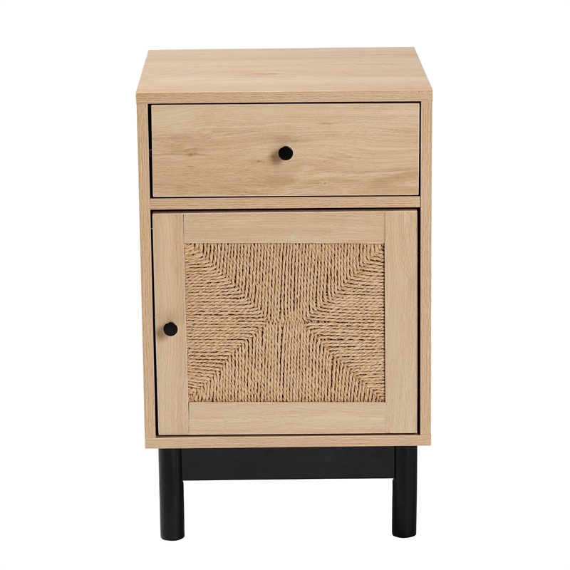 Pemberly Row 1-Drawer Mid-Century Wood End Table in Light Brown/Black