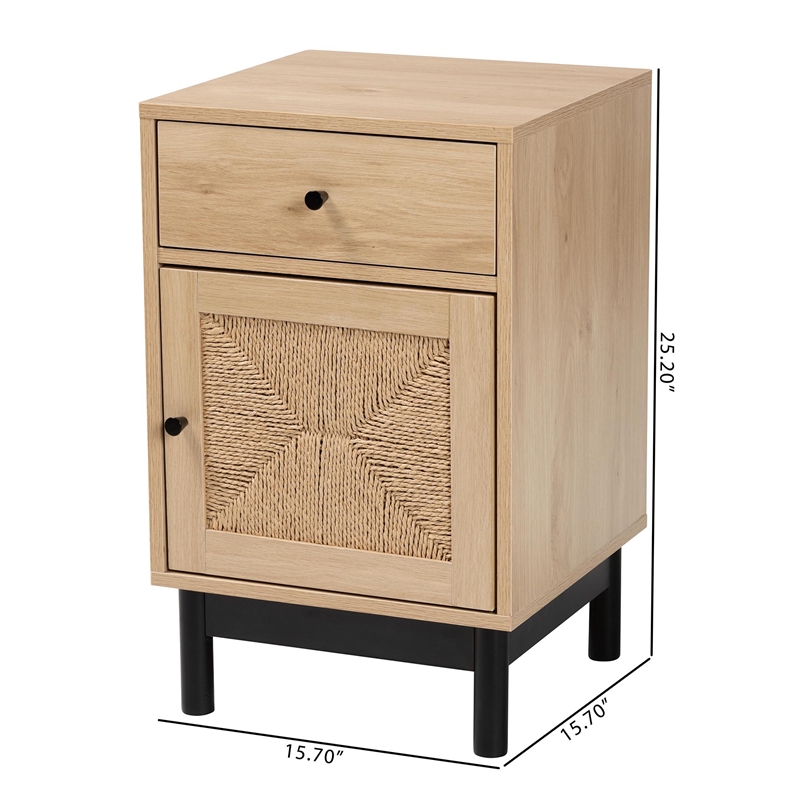 Pemberly Row 1-Drawer Mid-Century Wood End Table in Light Brown/Black