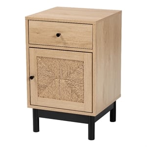 Pemberly Row 1-Drawer Mid-Century Wood End Table in Light Brown/Black