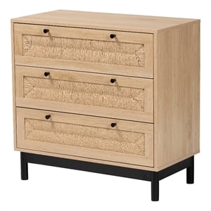 pemberly row 3-drawer mid-century wood storage cabinet in brown/black