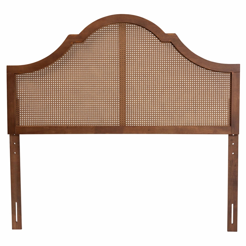 Pemberly Row Ash Walnut Finished Wood Queen Size Headboard with Rattan