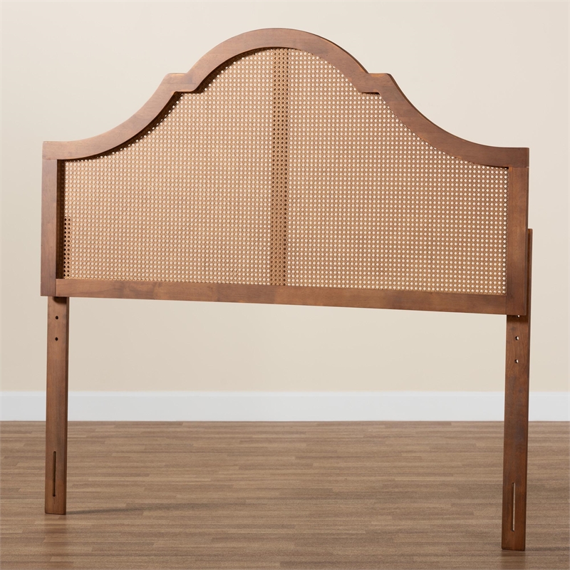 Pemberly Row Ash Walnut Finished Wood Queen Size Headboard with Rattan