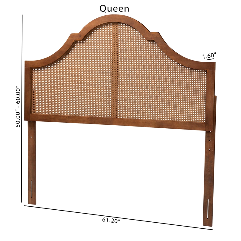 Pemberly Row Ash Walnut Finished Wood Queen Size Headboard with Rattan