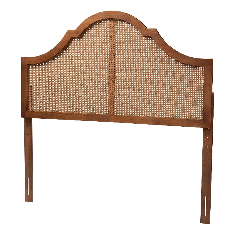 Pemberly Row Ash Walnut Finished Wood Queen Size Headboard with Rattan