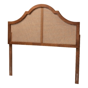 Pemberly Row Ash Walnut Finished Wood Queen Size Headboard with Rattan