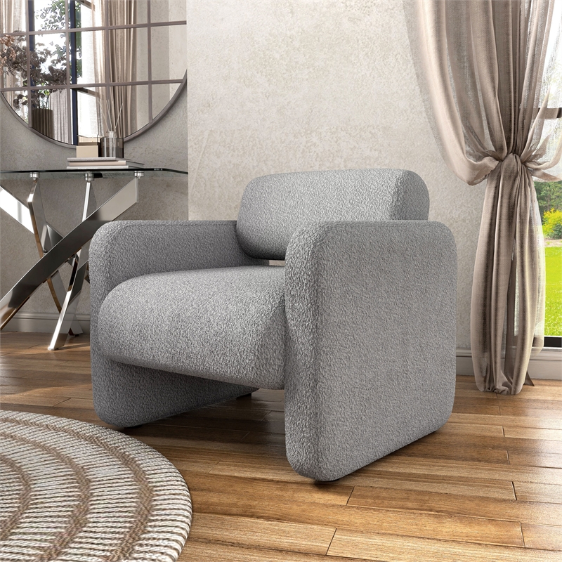 Pemberly Row Contemporary Fabric Armchair with Rounded Corners in Gray