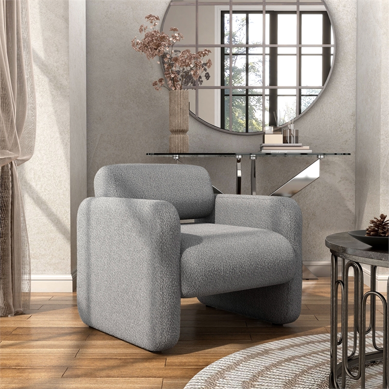 Pemberly Row Contemporary Fabric Armchair with Rounded Corners in Gray