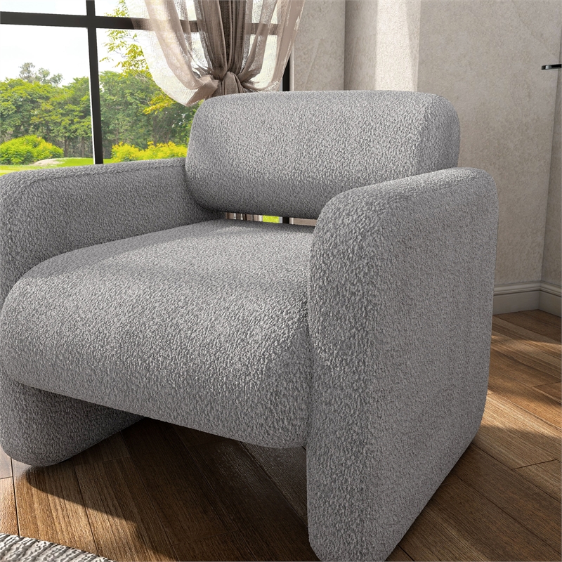 Pemberly Row Contemporary Fabric Armchair with Rounded Corners in Gray