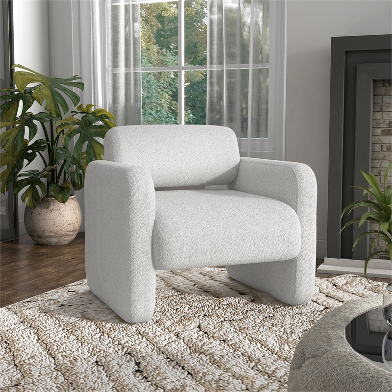 Pemberly Row Contemporary Fabric Armchair with Rounded Corners in White