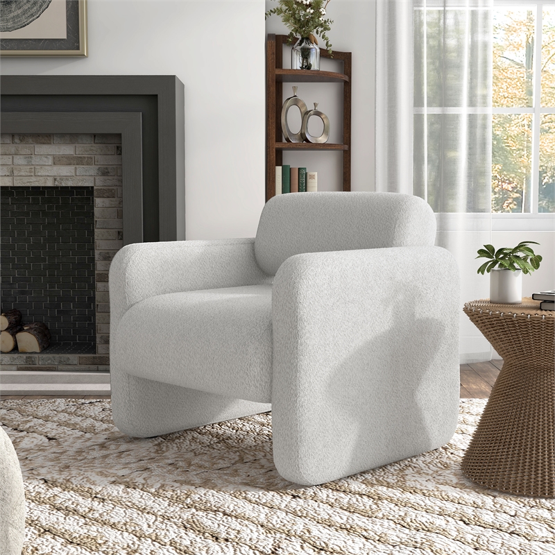 Pemberly Row Contemporary Fabric Armchair with Rounded Corners in White