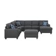 Pemberly Row 8-Piece Fabric Upholstered Sectional w/ Console & Chaise-Dark Gray
