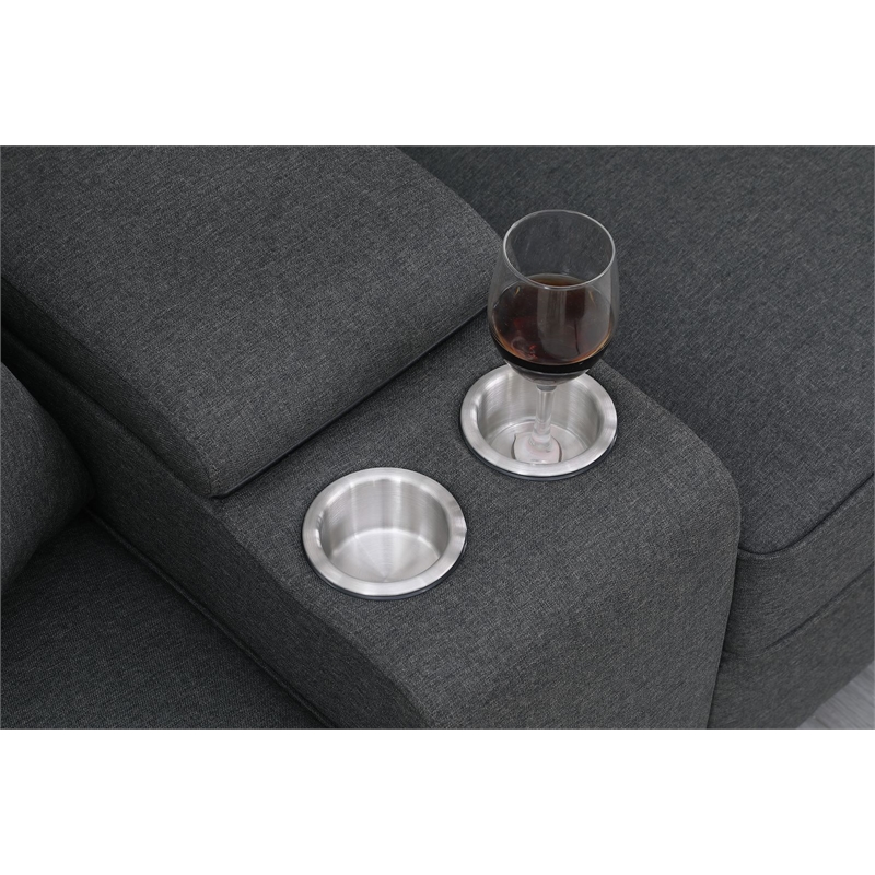 Pemberly Row 8-Piece Fabric Upholstered Sectional w/ Console & Chaise-Dark Gray