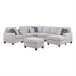 Pemberly Row 8-Piece Fabric Upholstered Sectional w/ Console & Chaise-Light Gray