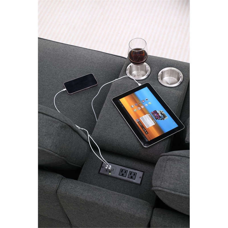 Pemberly Row 8-Piece Fabric Upholstered Sectional w/ Console & Ottoman-Dark Gray