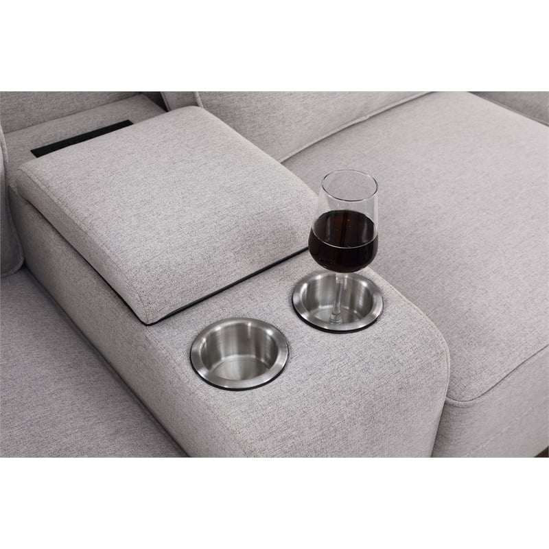 Pemberly Row 8-Pcs Fabric Upholstered Sectional w/ Console & Ottoman-Light Gray