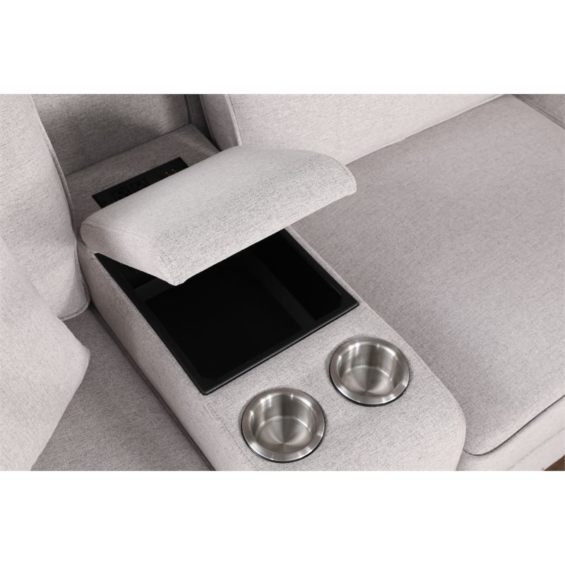 Pemberly Row 8-Pcs Fabric Upholstered Sectional w/ Console & Ottoman-Light Gray