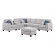 Pemberly Row 8-Pcs Fabric Upholstered Sectional w/ Console & Ottoman-Light Gray