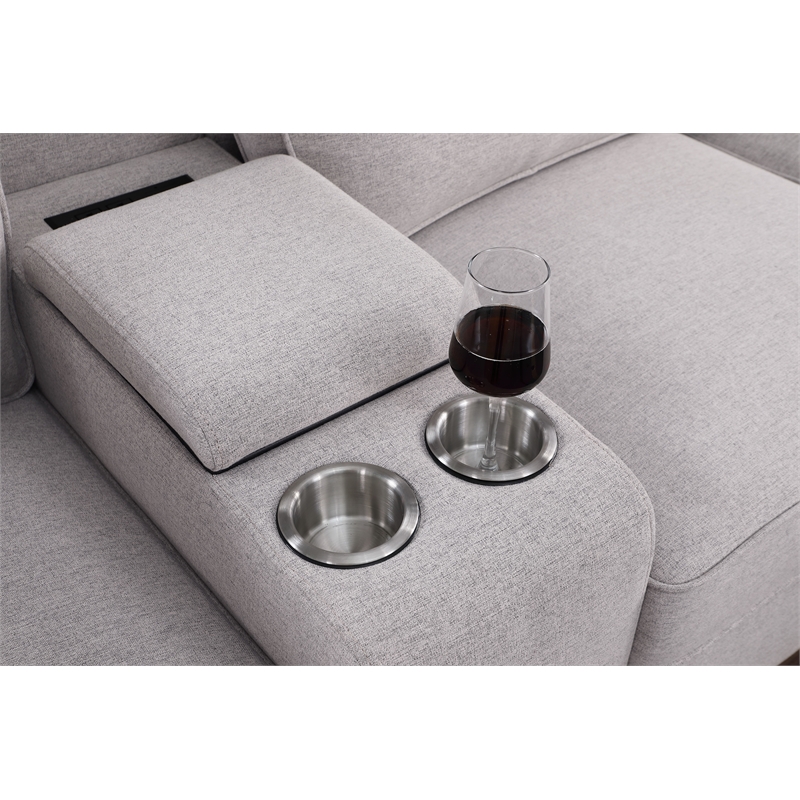 Pemberly Row 9-Piece Fabric Upholstered Sectional w/ Chaise & Console-Light Gray