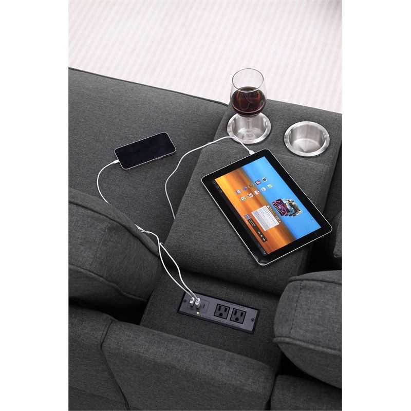 Pemberly Row 9-Piece Fabric Upholstered Sectional w/ Console & Ottoman-Dark Gray