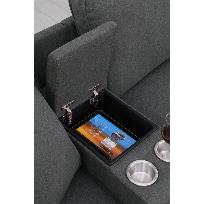 Pemberly Row 9-Piece Fabric Upholstered Sectional w/ Console & Ottoman-Dark Gray