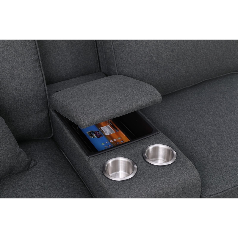 Pemberly Row 9-Piece Fabric Upholstered Sectional w/ Console & Ottoman-Dark Gray