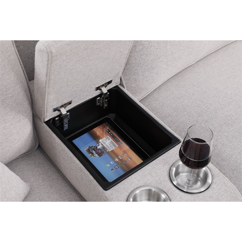 Pemberly Row 9-Pcs Fabric Upholstered Sectional w/ Console & Ottoman-Light Gray