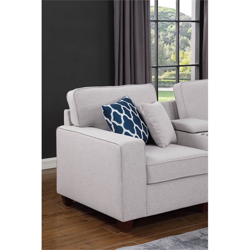 Pemberly Row 9-Pcs Fabric Upholstered Sectional w/ Console & Ottoman-Light Gray