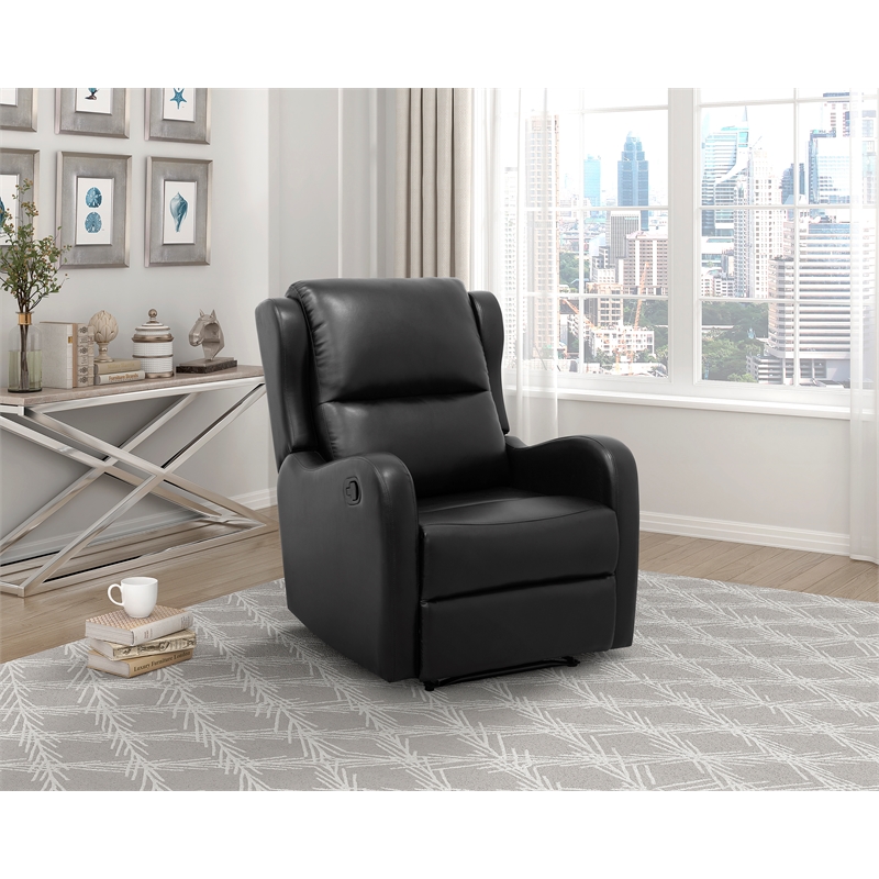 Pemberly Row Contemporary Faux Leather Manual Recliner Chair in Black