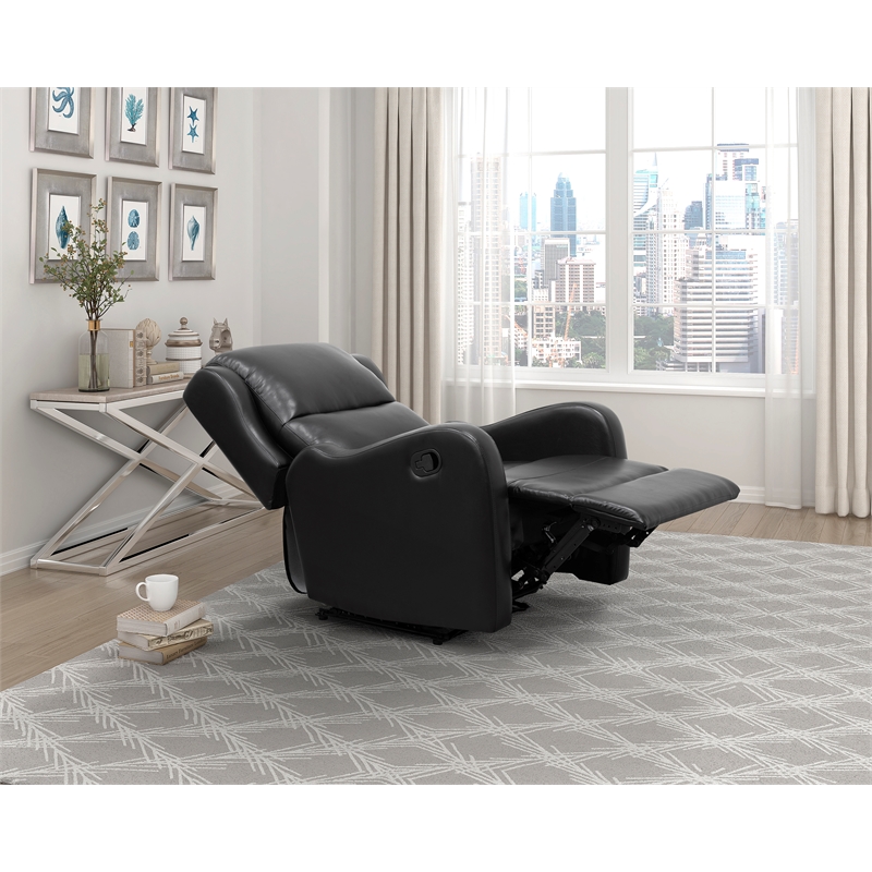 Pemberly Row Contemporary Faux Leather Manual Recliner Chair in Black