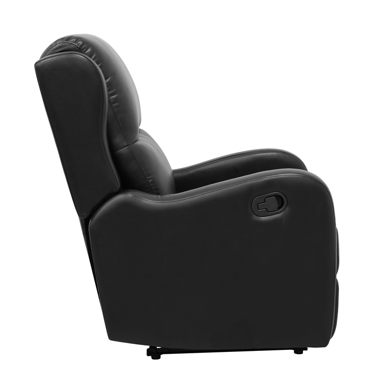 Pemberly Row Contemporary Faux Leather Manual Recliner Chair in Black