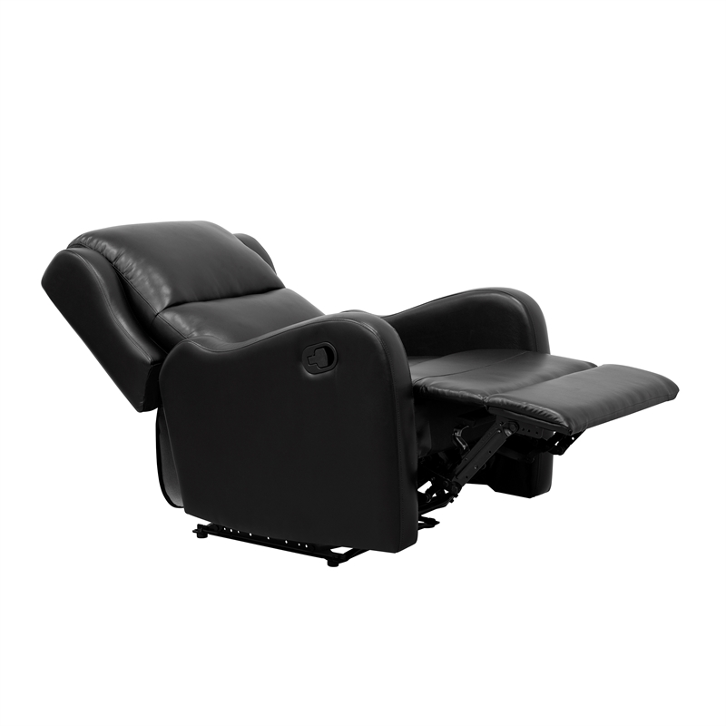 Pemberly Row Contemporary Faux Leather Manual Recliner Chair in Black
