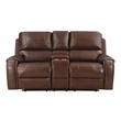 Pemberly Row Faux Leather Double Glider Manual Reclining Loveseat in Brown
