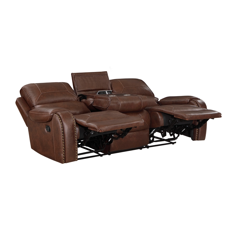 Pemberly Row 2-Piece Faux Leather Manual Reclining Sofa Set in Brown