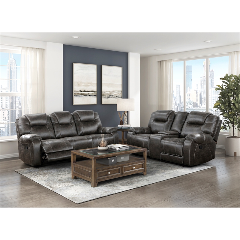 Pemberly Row Microfiber Double Manual Reclining Loveseat in Chocolate