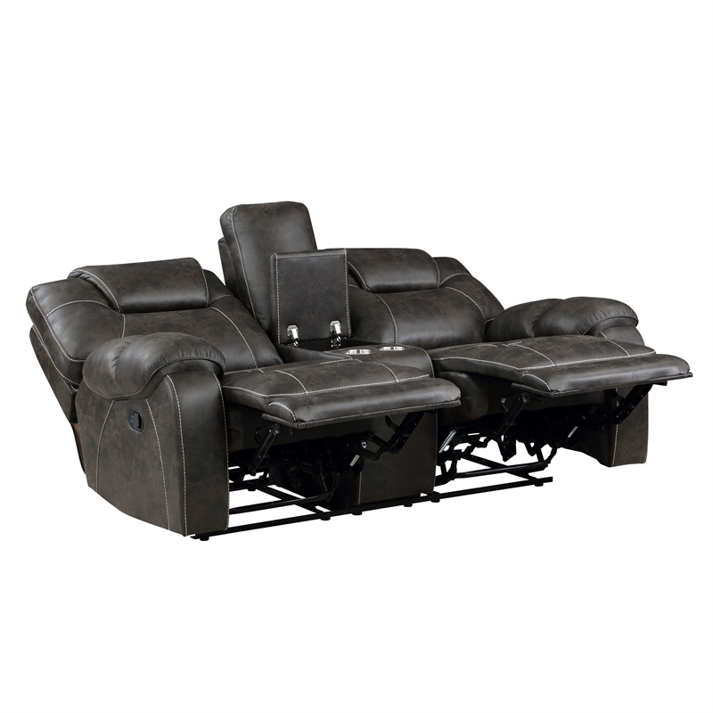 Pemberly Row Microfiber Double Manual Reclining Loveseat in Chocolate
