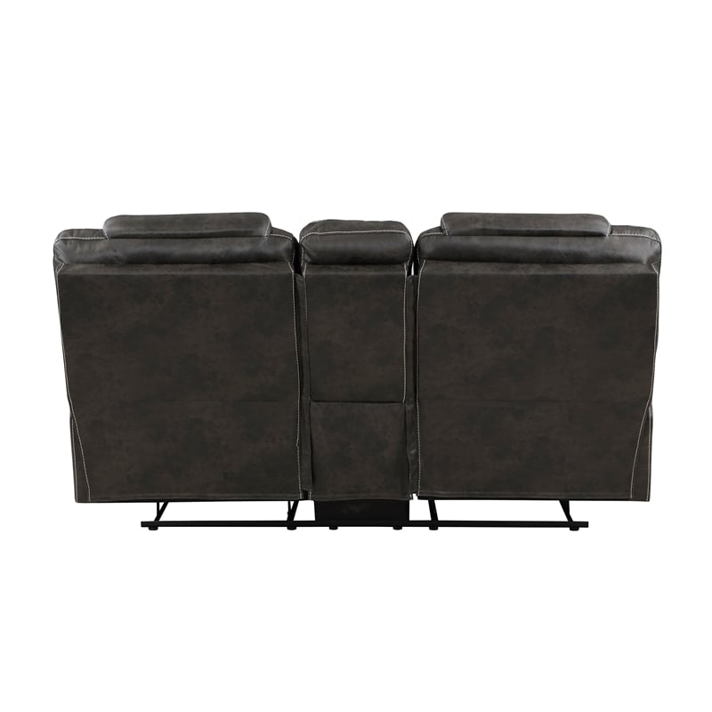 Pemberly Row Microfiber Double Manual Reclining Loveseat in Chocolate
