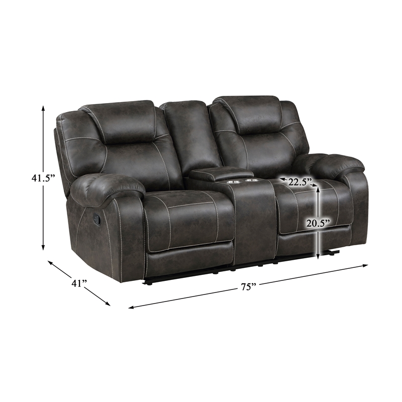 Pemberly Row Microfiber Double Manual Reclining Loveseat in Chocolate