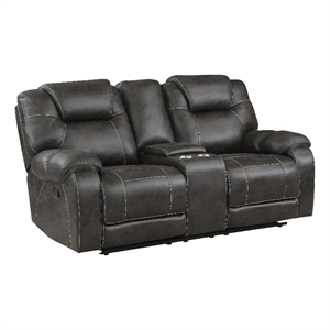 Pemberly Row Microfiber Double Manual Reclining Loveseat in Chocolate