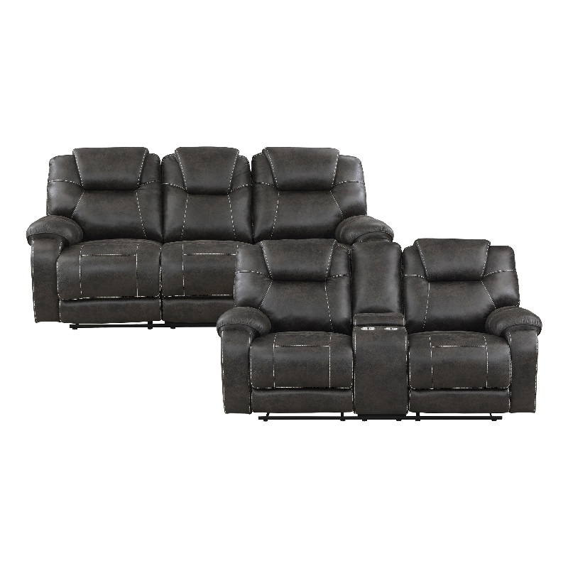 Pemberly Row 2-Piece Microfiber Manual Reclining Sofa Set in Chocolate