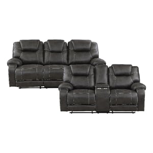 pemberly row 2-piece microfiber manual reclining sofa set in chocolate