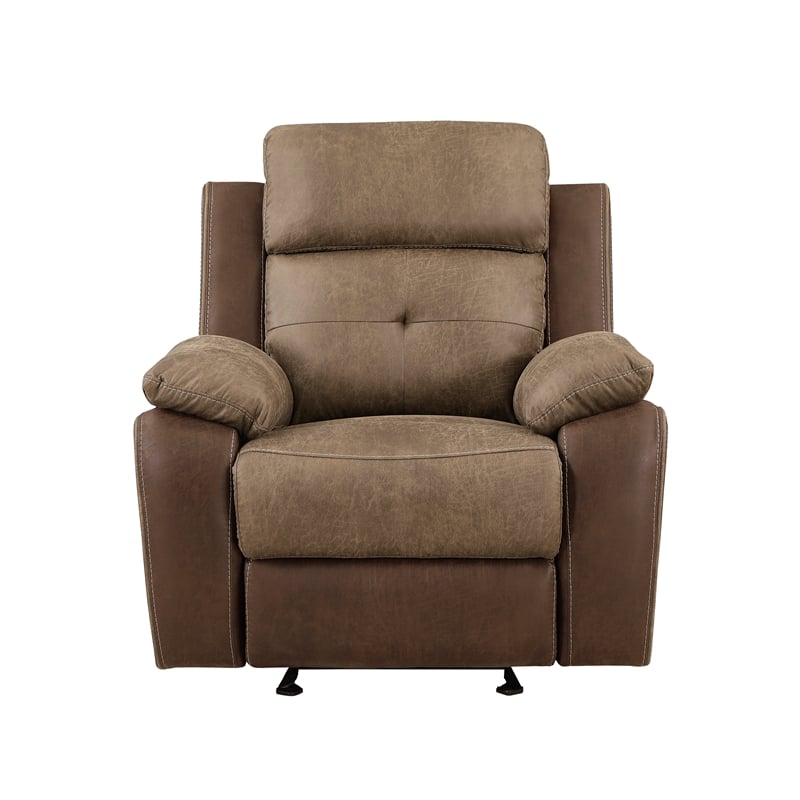 Pemberly Row Polished Microfiber Glider Manual Reclining Chair in Brown