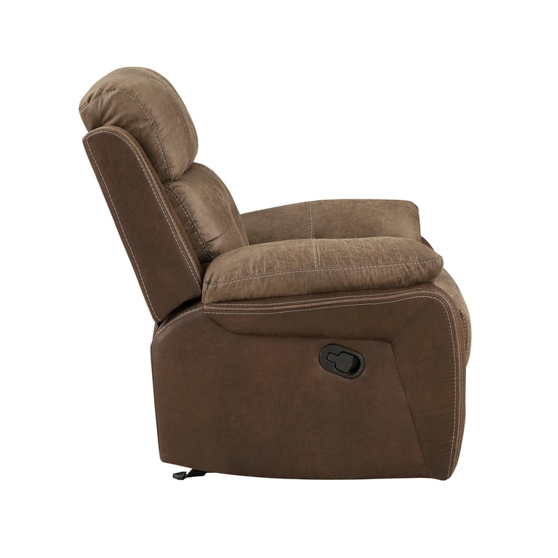 Pemberly Row Polished Microfiber Glider Manual Reclining Chair in Brown
